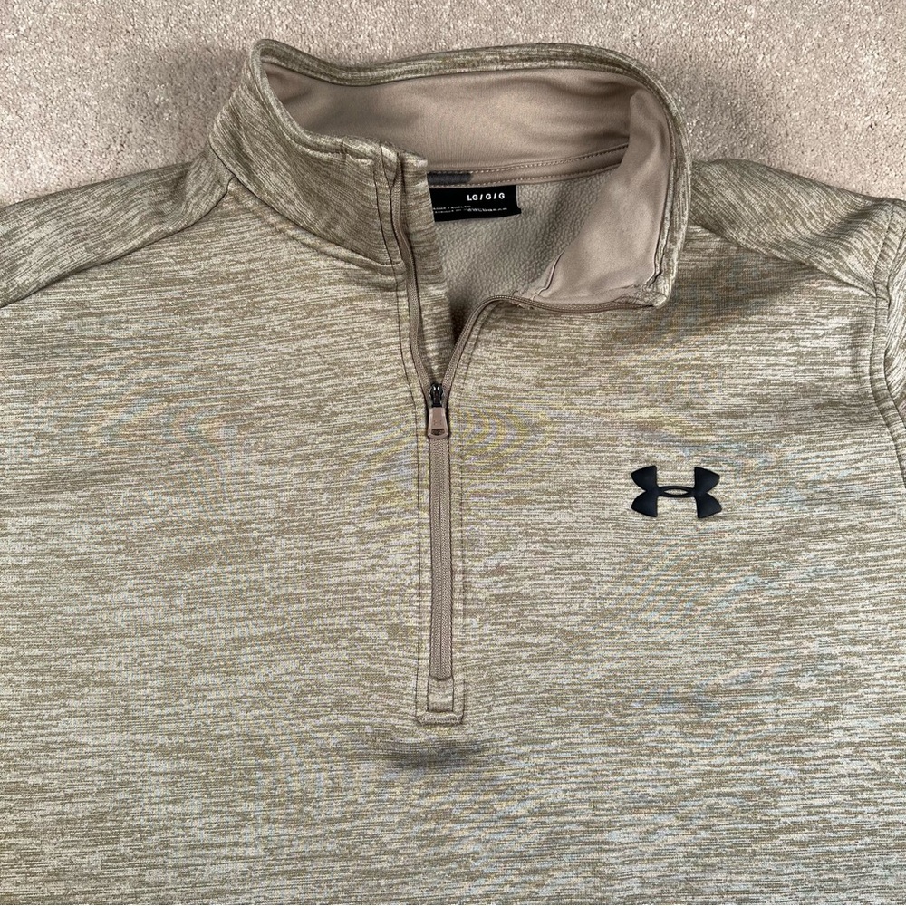 Under Armour‎ Sweatshirt Pullover Quarter Zip Tan Coldgear Loose Fit Men's Large